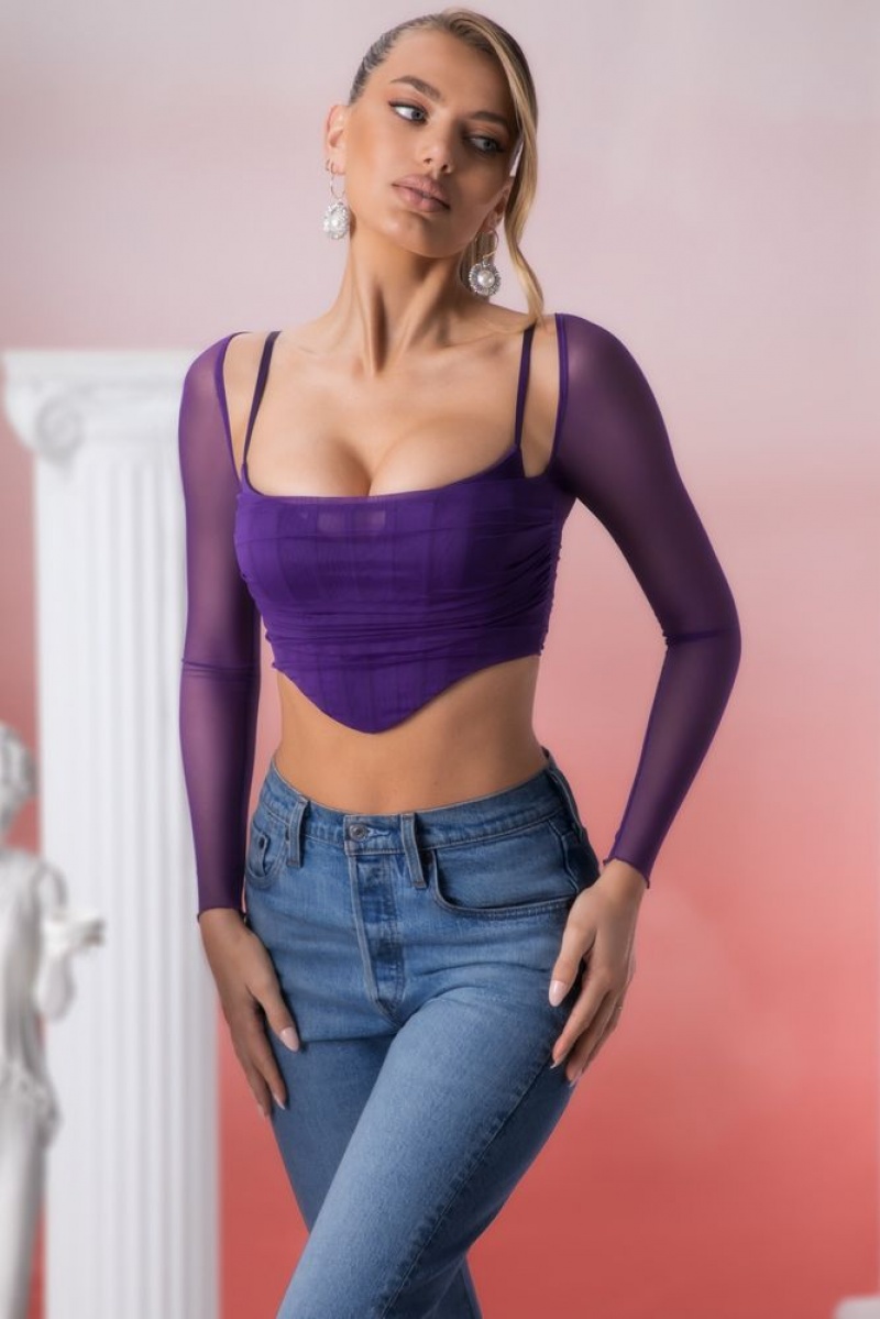 Oh Polly Eros Long Sleeve Crop Top Womens Tops Violet | THIA-40179