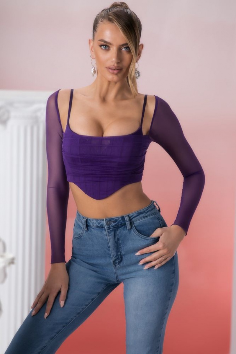 Oh Polly Eros Long Sleeve Crop Top Womens Tops Violet | THIA-40179