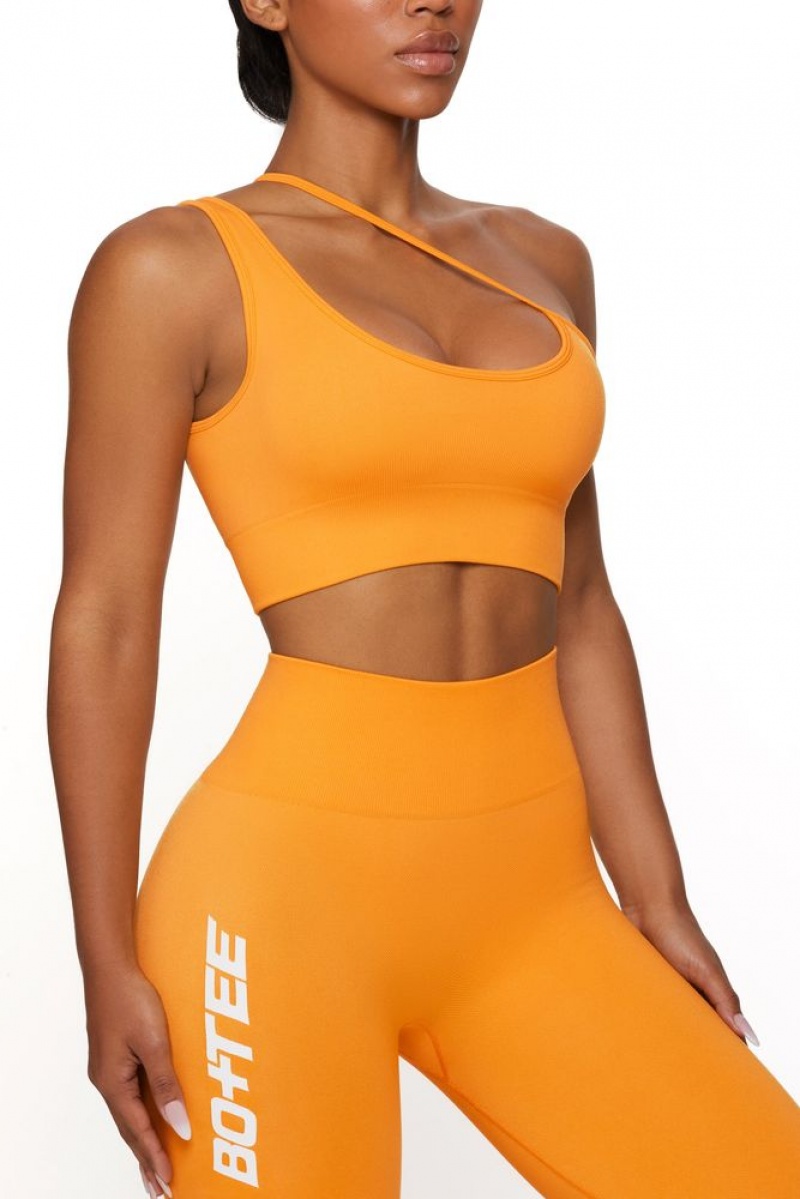 Oh Polly Evolve Asymmetric Seamless Crop Top Bo+Tee Tops Orange | XWPH-78346