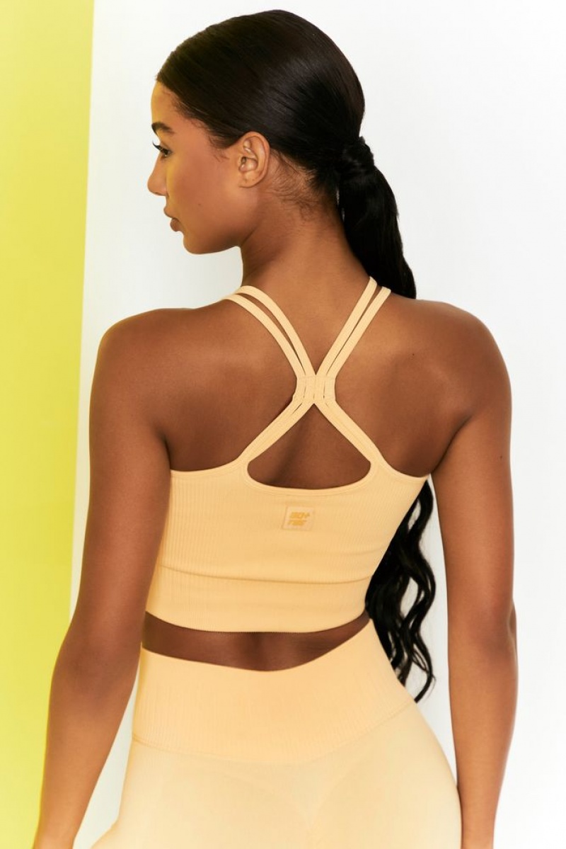 Oh Polly Feel Your Power Ribbed Racer Crop Top Bo+Tee Tops Yellow | VHSC-70618