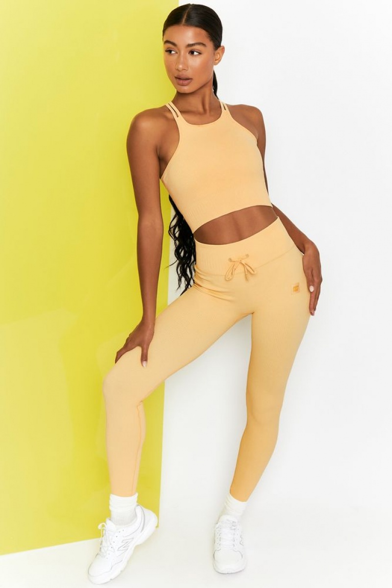 Oh Polly Feel Your Power Ribbed Racer Crop Top Bo+Tee Tops Yellow | VHSC-70618