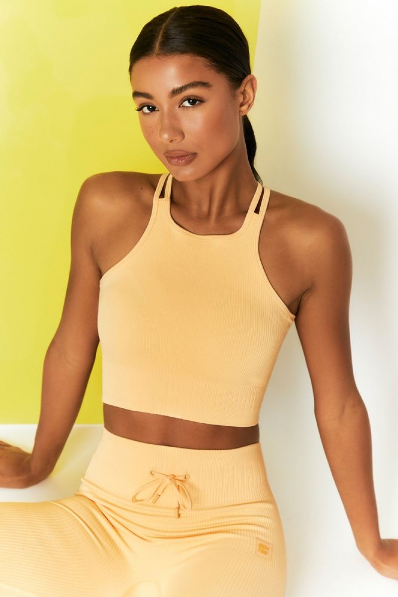 Oh Polly Feel Your Power Ribbed Racer Crop Top Bo+Tee Tops Yellow | VHSC-70618