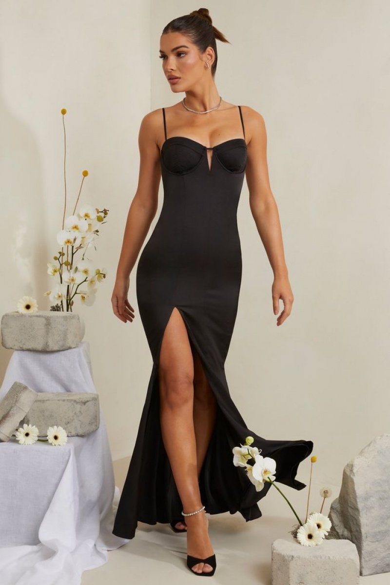 Oh Polly Flavia Cut Out Fishtail Maxi Dress Maxi Dress Black | GWYI-59742