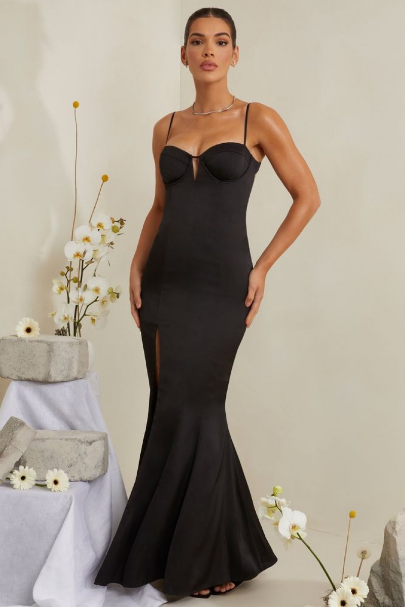 Oh Polly Flavia Cut Out Fishtail Maxi Dress Maxi Dress Black | GWYI-59742