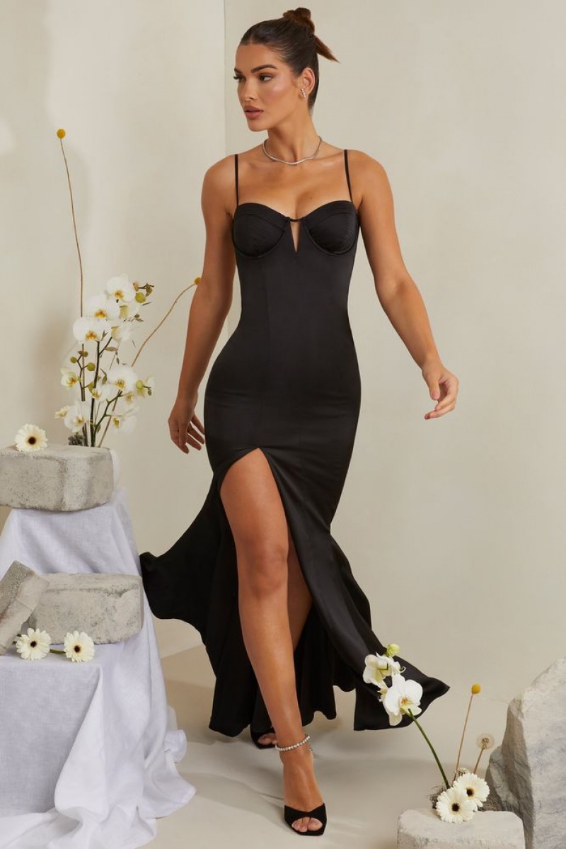 Oh Polly Flavia Cut Out Fishtail Maxi Dress Maxi Dress Black | GWYI-59742