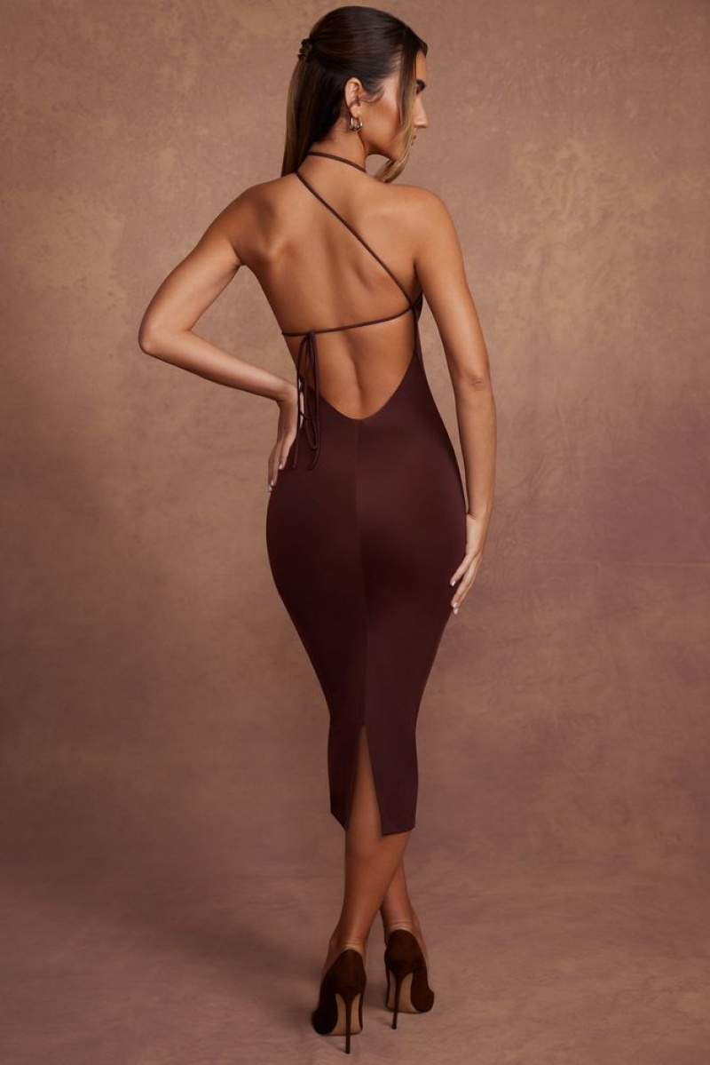 Oh Polly Florenza High Neck Backless Midaxi Dress Midaxi Dress Brown | FSBV-62405