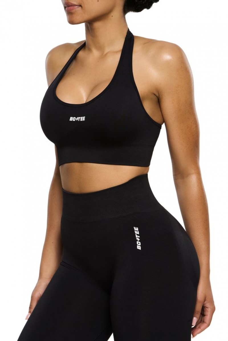 Oh Polly Focused Halter Neck Sports Bra Sports Bras Black | BKCT-59076