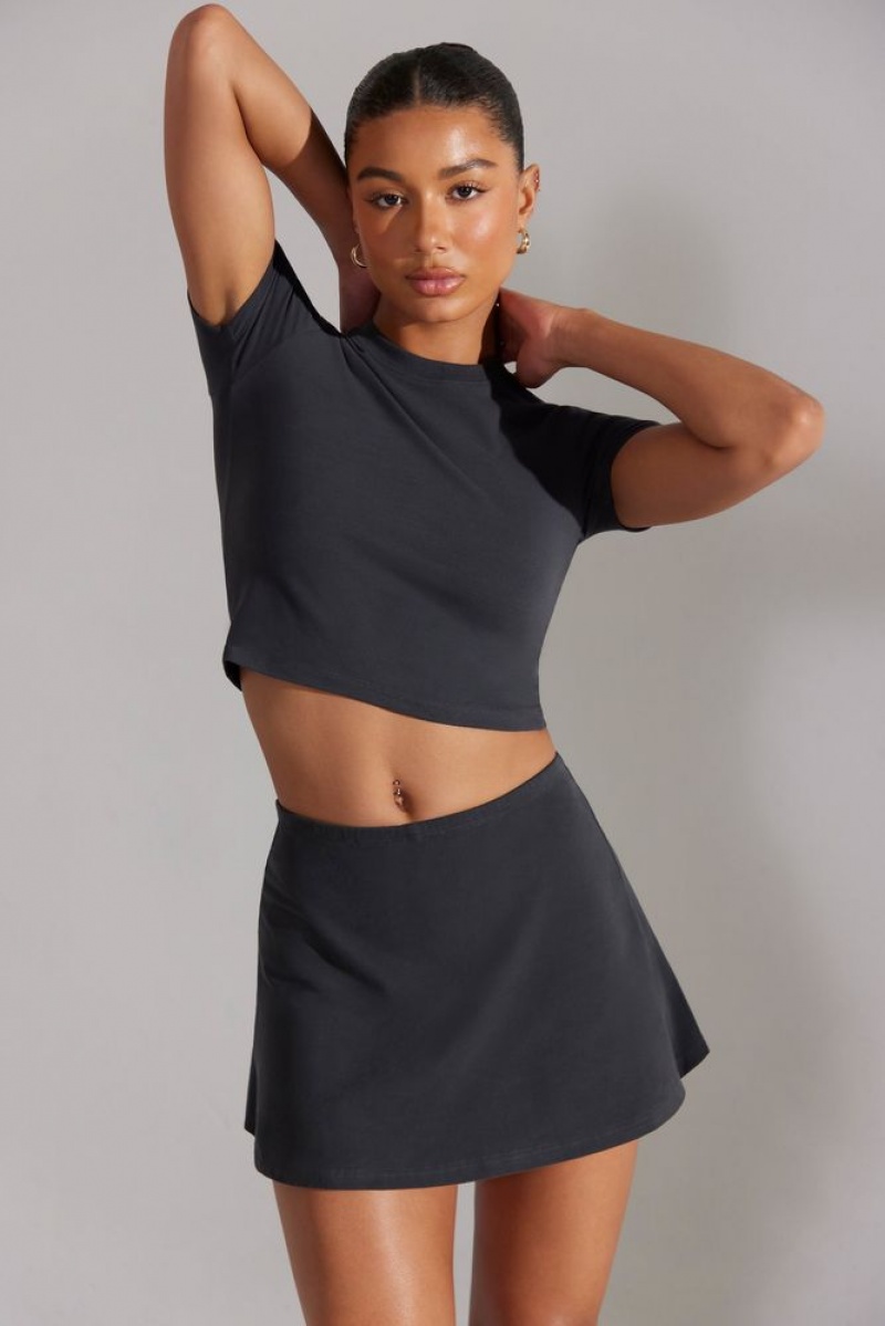 Oh Polly Foundation A-Line Mini Skort Skorts & Dresses Washed Black | EGKX-62851