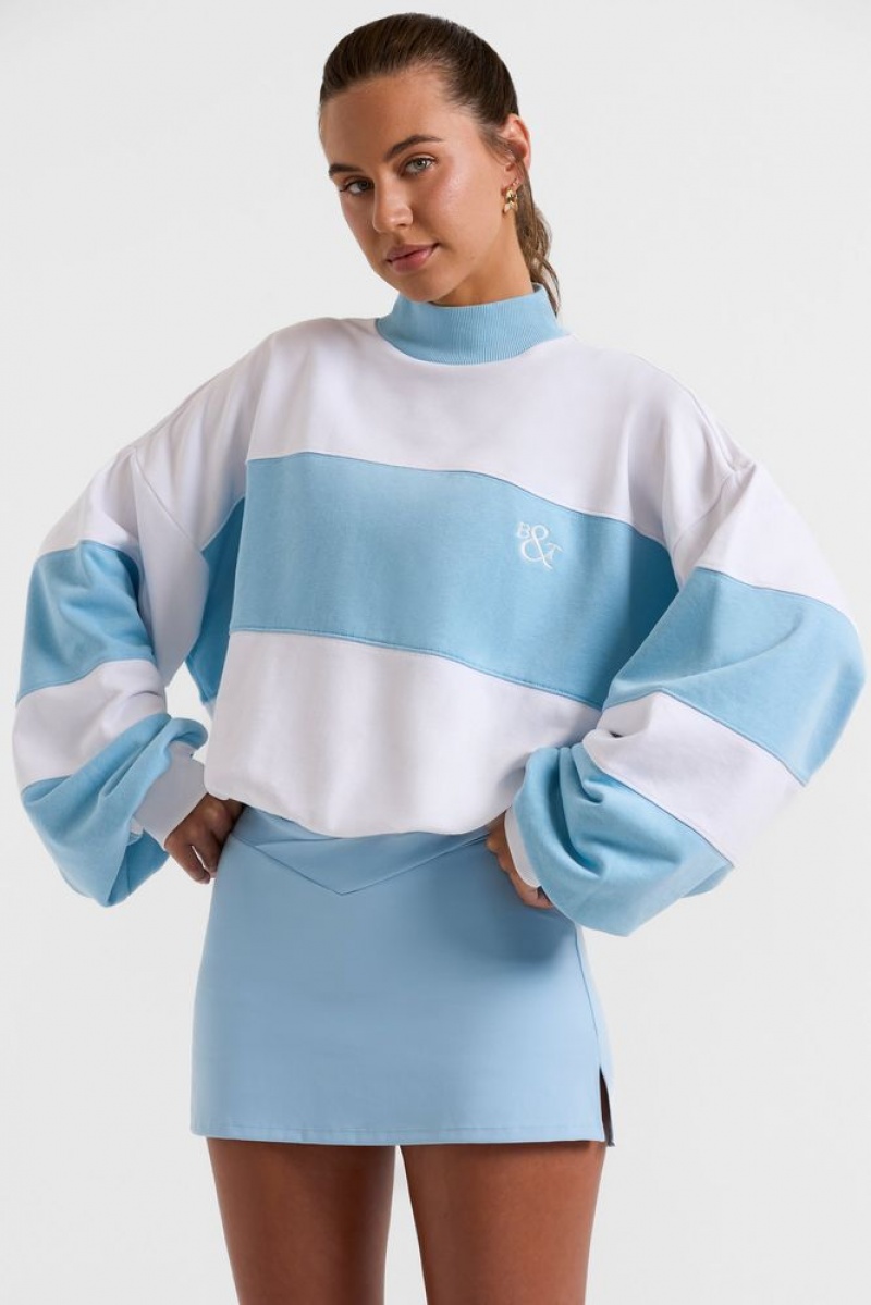 Oh Polly Game Oversized High Neck Sweatshirt Sweatshirts Sky Blue | CUKR-14935