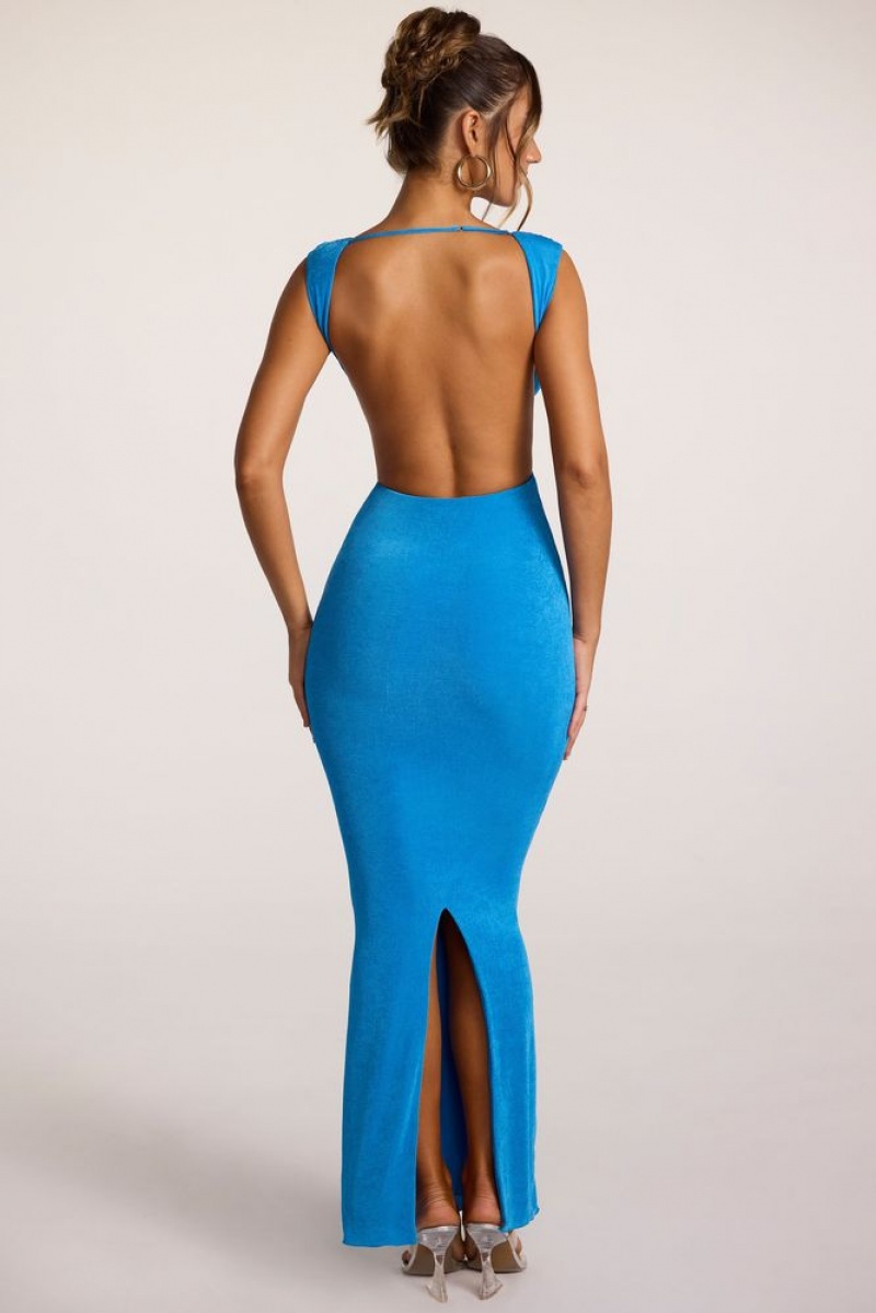 Oh Polly Heloisa Textured Jersey Plunge Neck Maxi Dress Maxi Dress Cobalt Blue | EKGR-38176