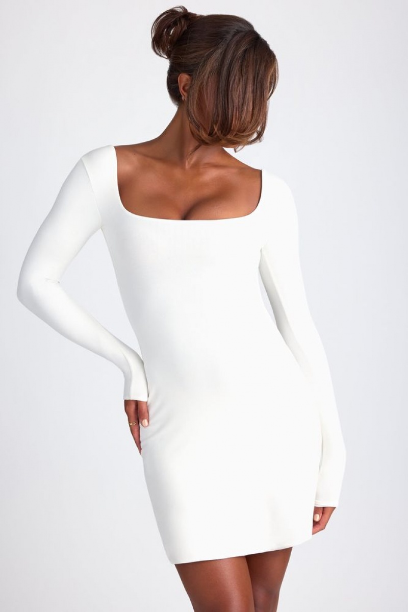 Oh Polly Hope Modal Square Neck Long Sleeve Mini Dress Mini Dress White | IMRK-82645