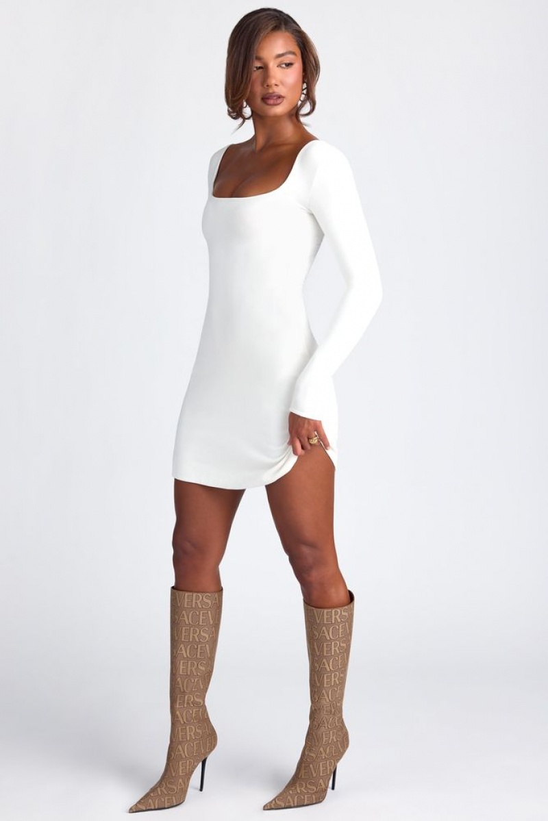 Oh Polly Hope Modal Square Neck Long Sleeve Mini Dress Mini Dress White | IMRK-82645