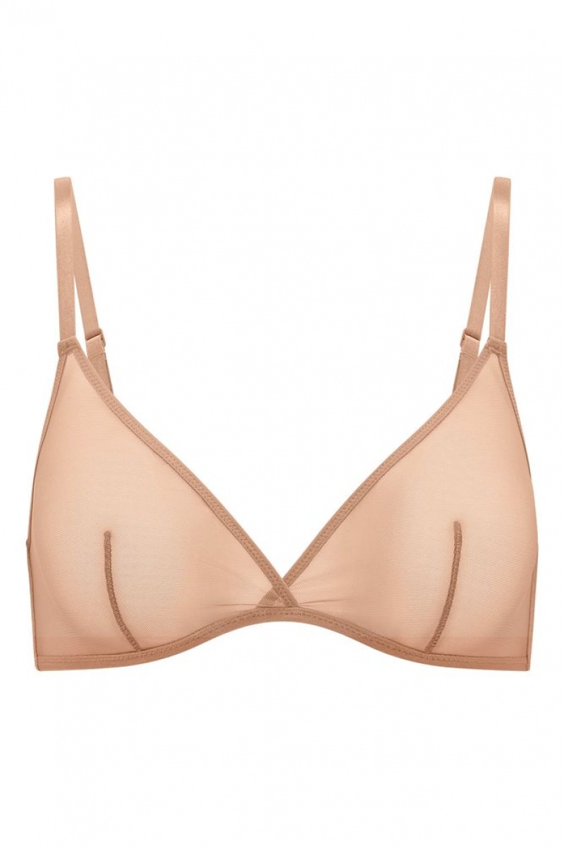 Oh Polly INTIMATES Soft Mesh Single Layer Triangle Bra Intimates Warm Peach | VHWN-28607