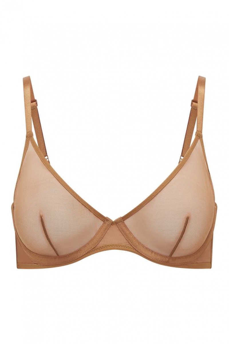 Oh Polly INTIMATES Soft Mesh Single Layer Underwired Bra Intimates Almond | BROI-15076