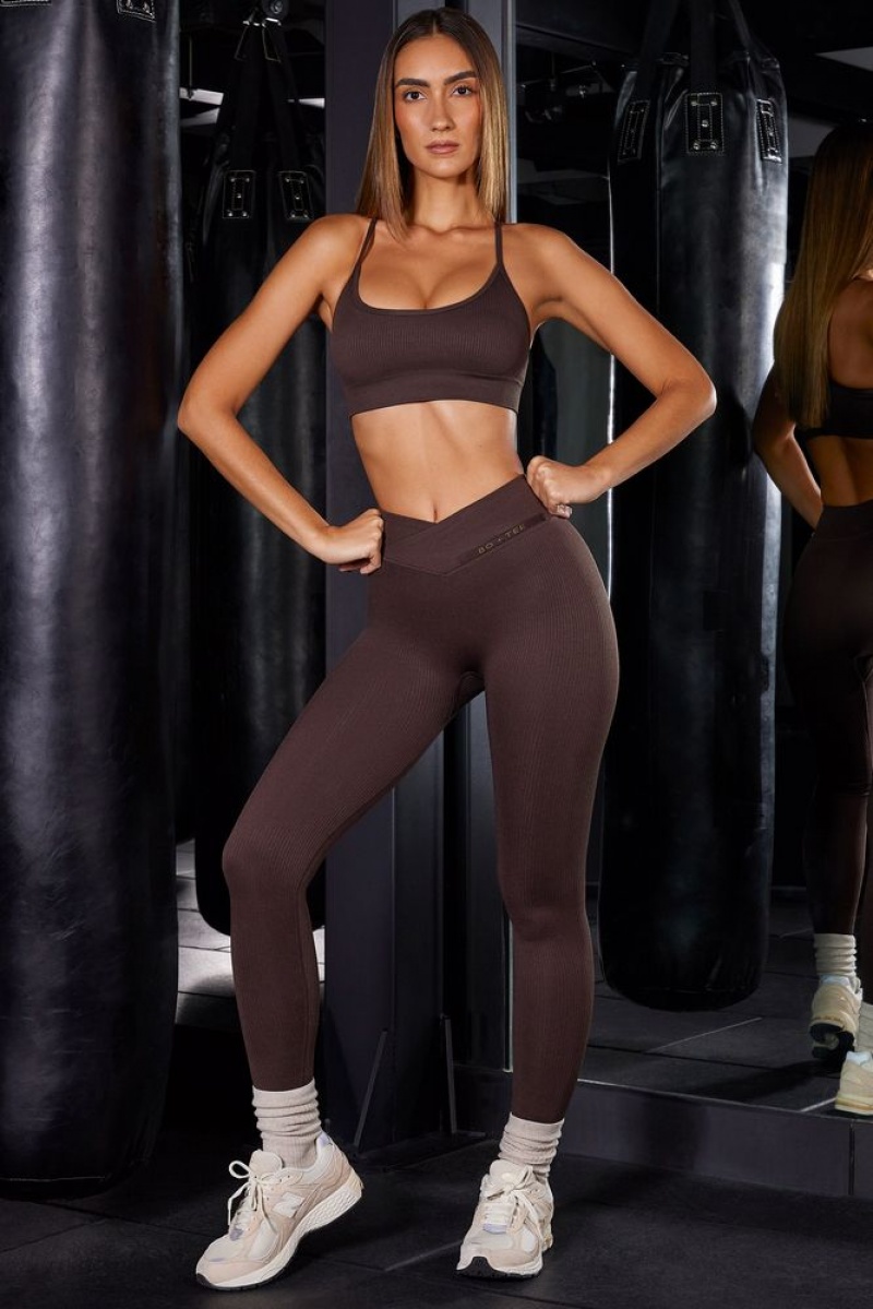 Oh Polly In Control High Waist Ribbed Leggings Gym Leggings Brown | XFAT-15849