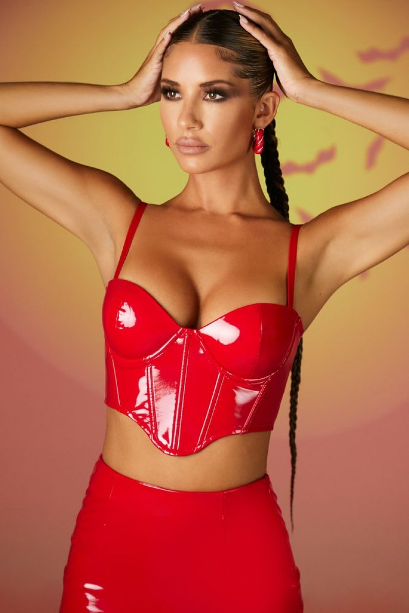 Oh Polly In Disguise Vinyl Underwired Corset Top Womens Tops Red | MUSA-81503