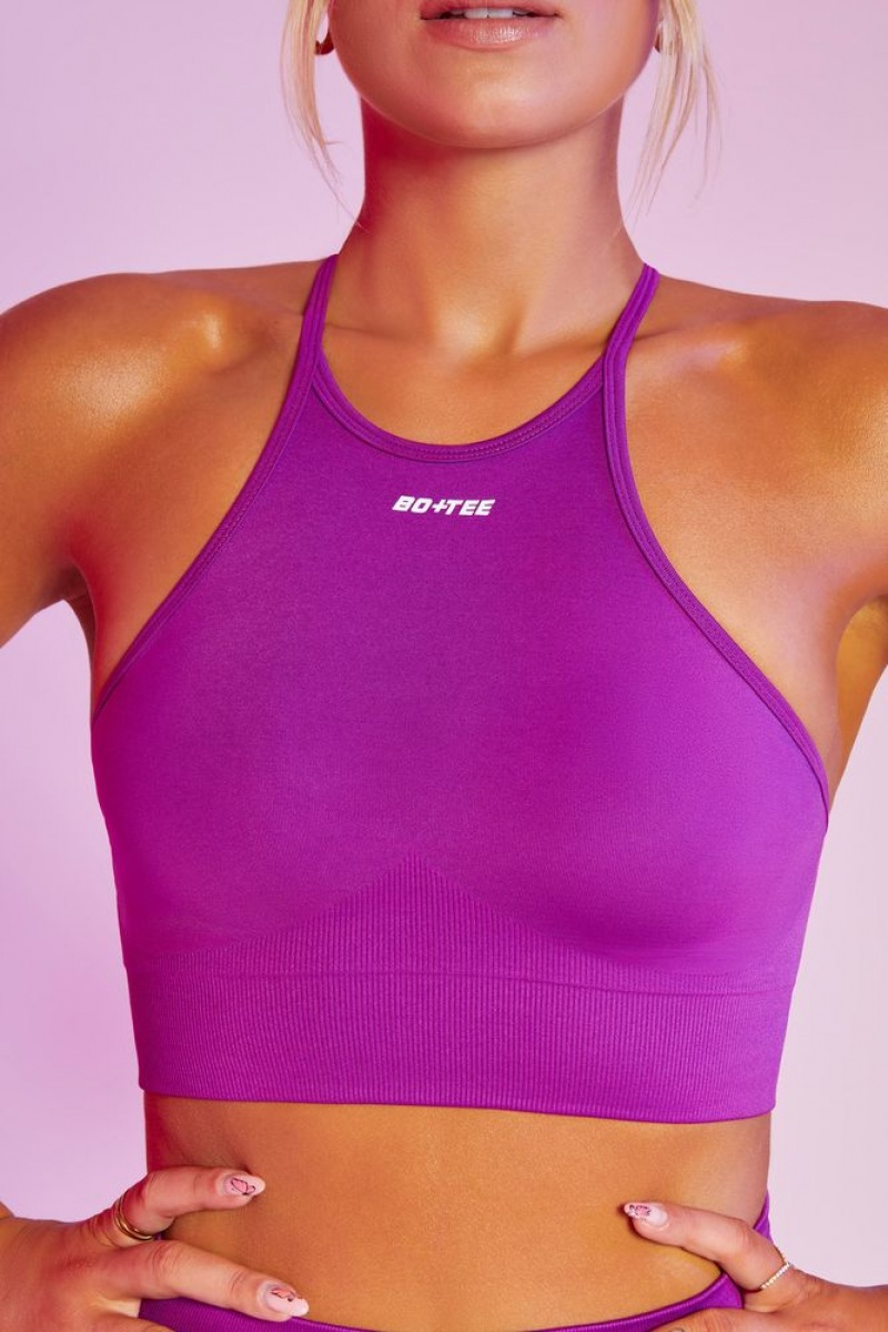 Oh Polly Incline Seamless High Neck Crop Top Bo+Tee Tops Purple | XIOV-43785