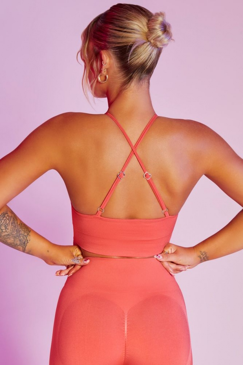 Oh Polly Incline Seamless High Neck Crop Top Bo+Tee Tops Coral | QAMI-08497