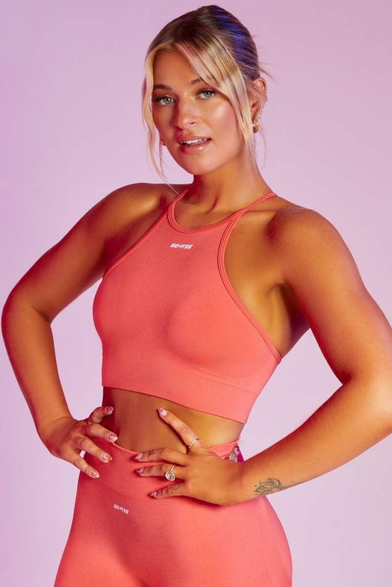 Oh Polly Incline Seamless High Neck Crop Top Bo+Tee Tops Coral | QAMI-08497