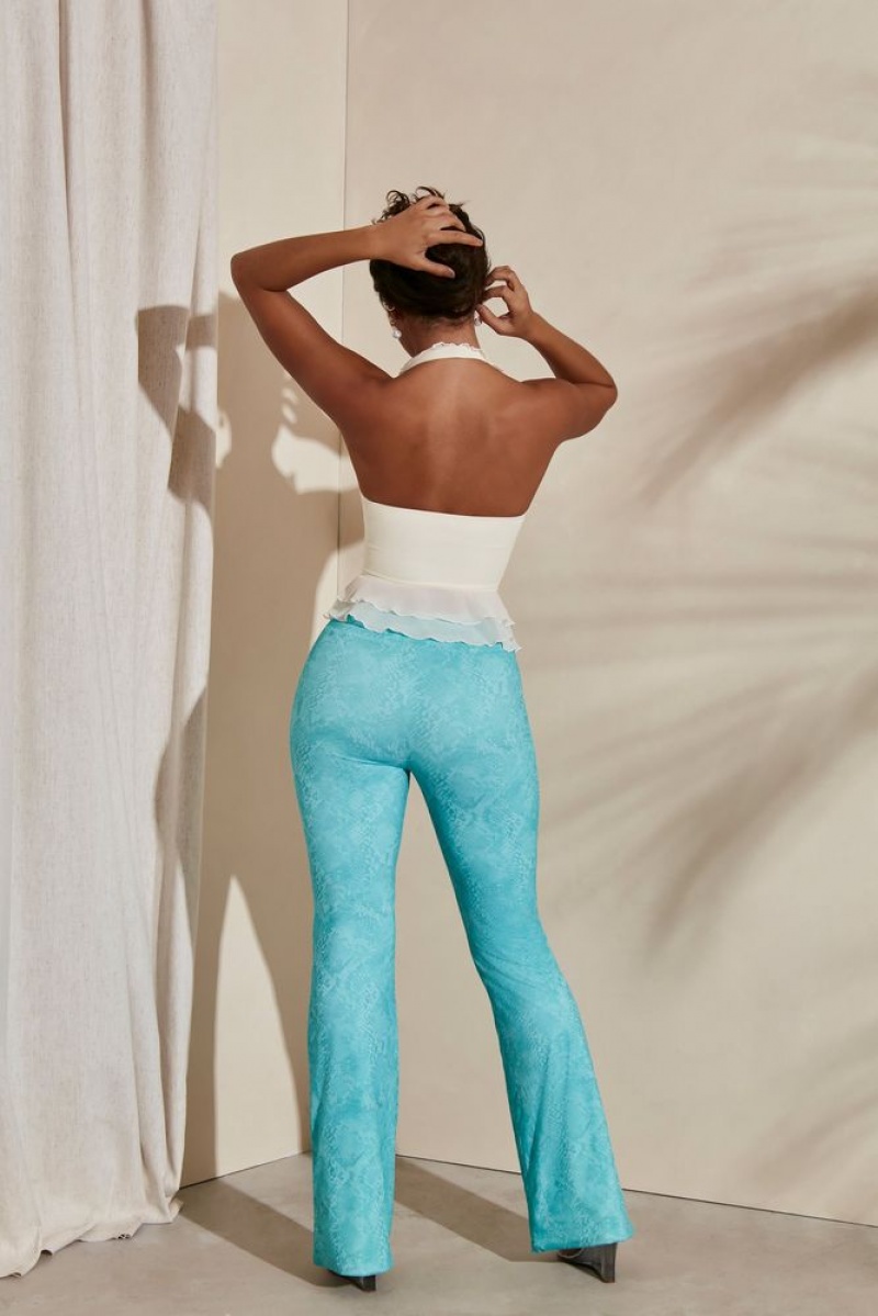 Oh Polly Itsaso Detail Flare Trousers Women's Trousers Teal Print | JKMC-24560