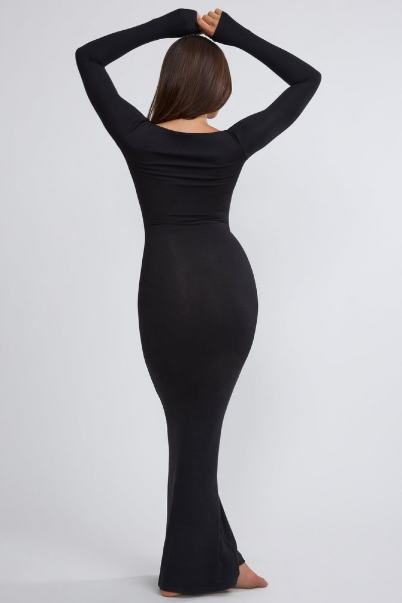 Oh Polly Jude Ribbed Modal Long Sleeve Maxi Dress Maxi Dress Black | OLEF-40789