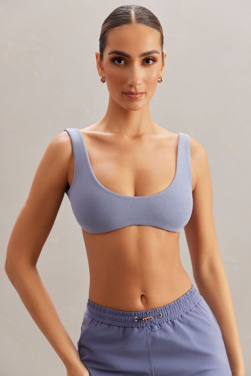 Oh Polly Kaiya Plunge Neck Bralette Womens Tops Blue | IOYR-95318