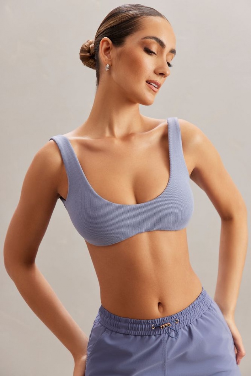 Oh Polly Kaiya Plunge Neck Bralette Womens Tops Blue | IOYR-95318