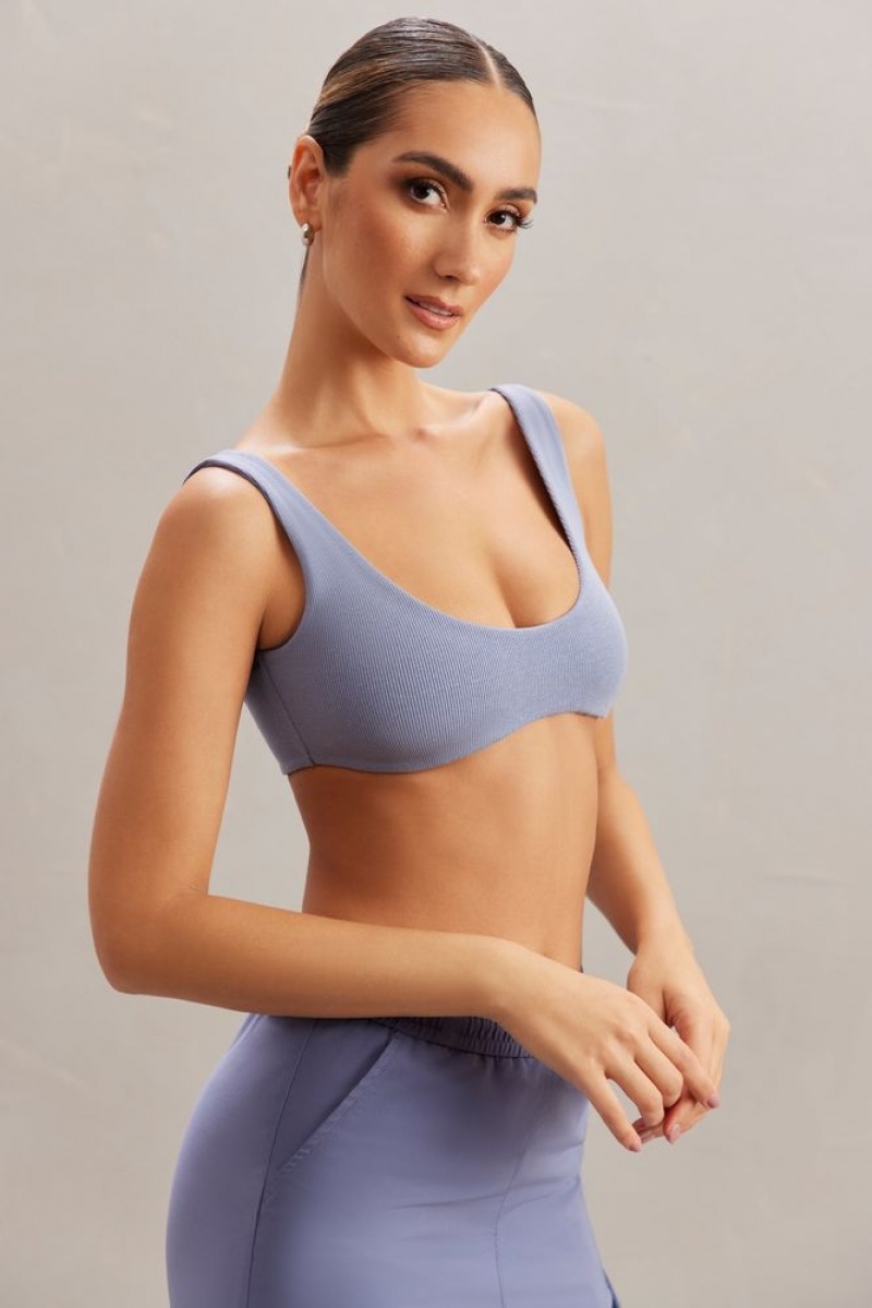 Oh Polly Kaiya Plunge Neck Bralette Womens Tops Blue | IOYR-95318