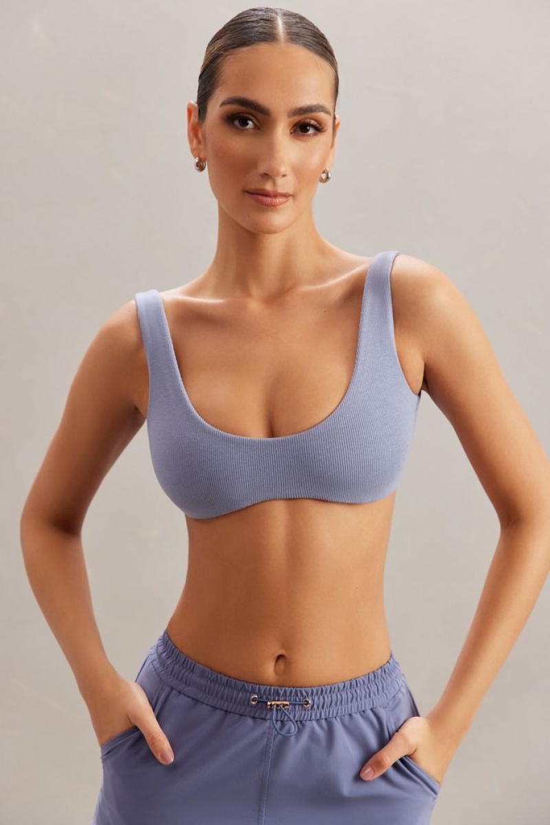 Oh Polly Kaiya Plunge Neck Bralette Womens Tops Blue | IOYR-95318