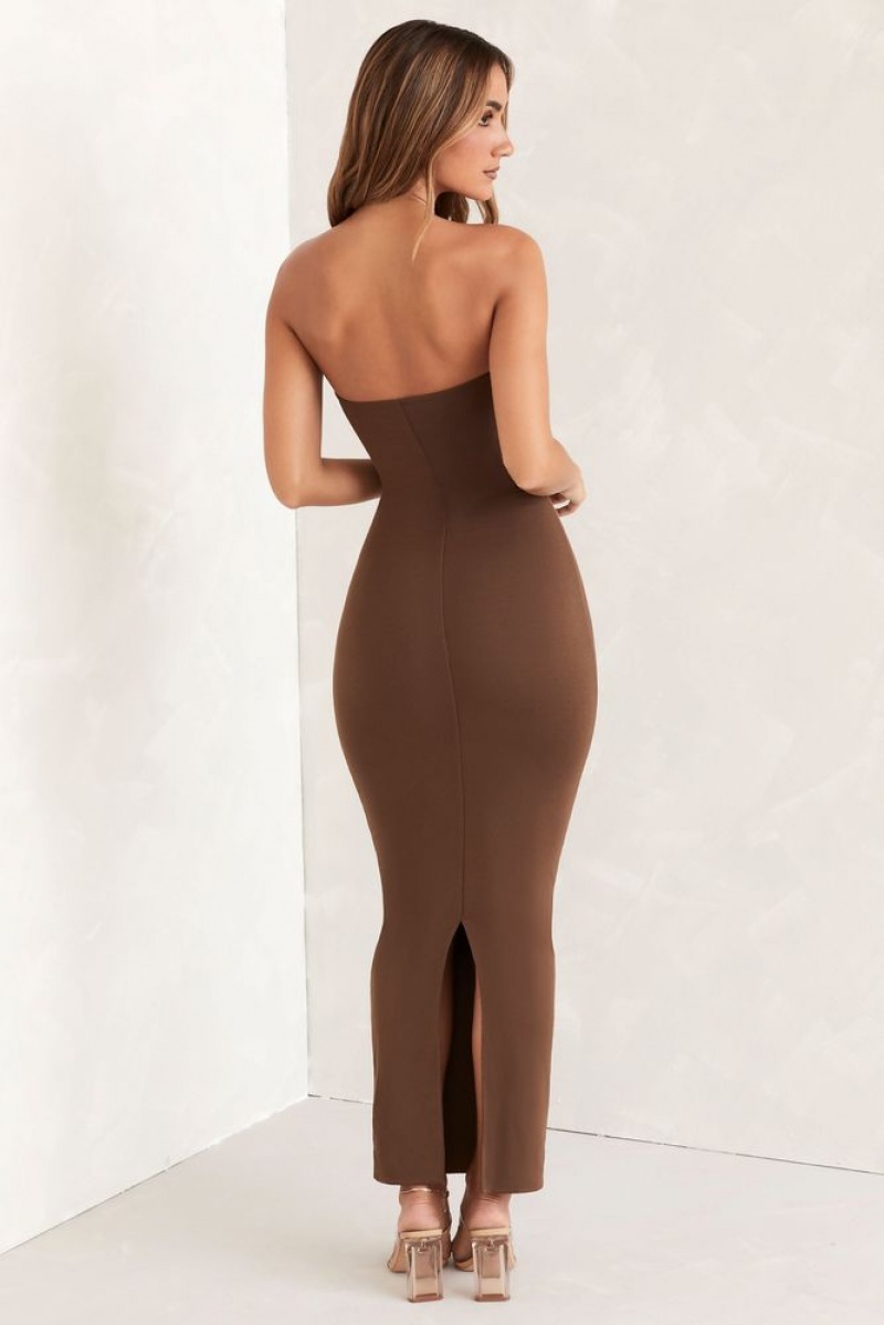 Oh Polly Kali Bandeau Maxi Dress Maxi Dress Brown | SKEB-31508