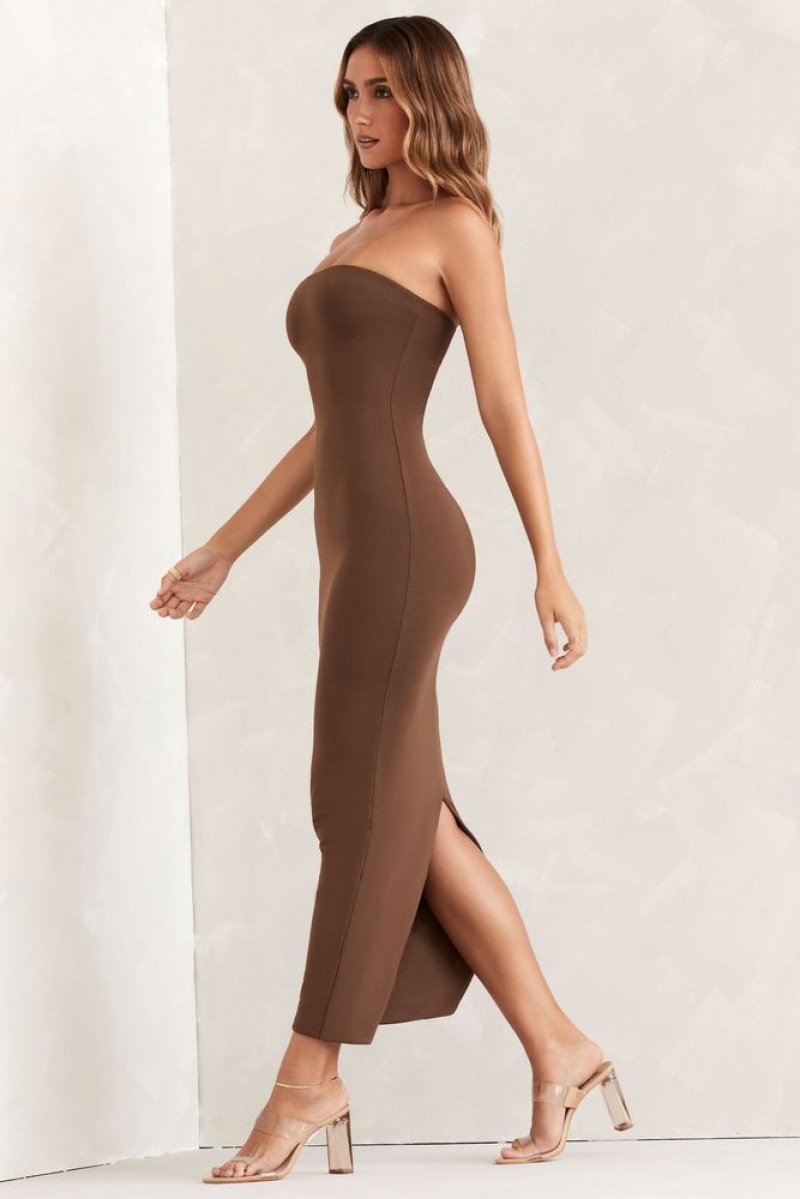 Oh Polly Kali Bandeau Maxi Dress Maxi Dress Brown | SKEB-31508