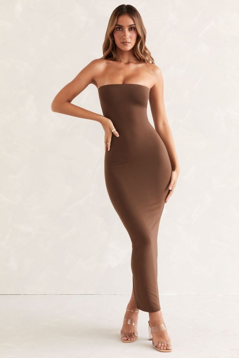 Oh Polly Kali Bandeau Maxi Dress Maxi Dress Brown | SKEB-31508