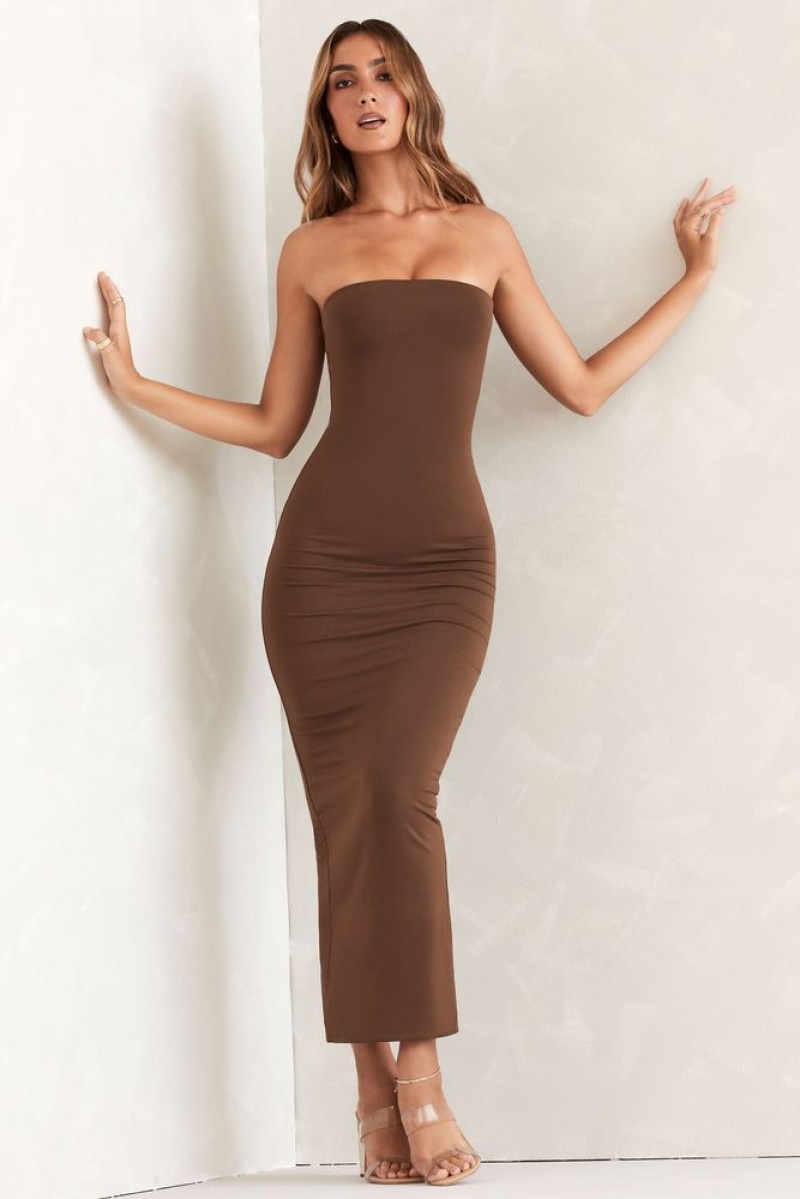 Oh Polly Kali Bandeau Maxi Dress Maxi Dress Brown | SKEB-31508