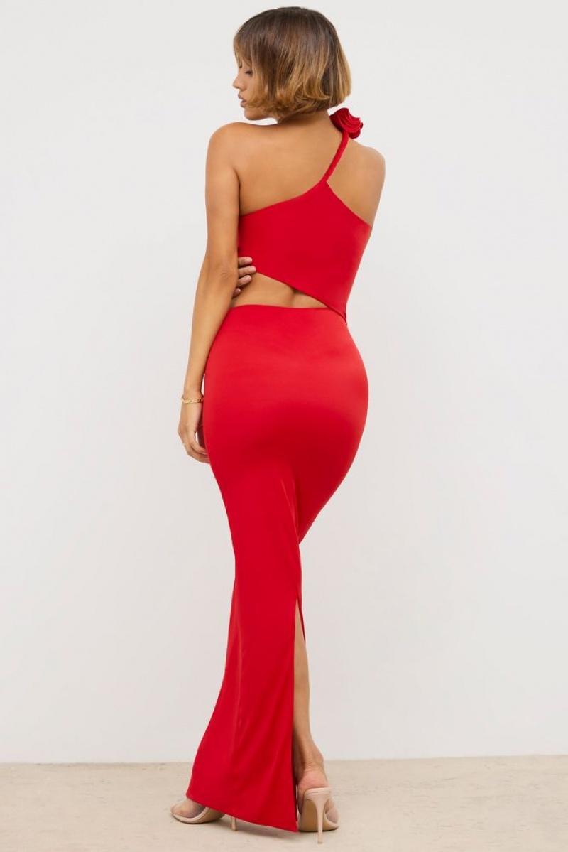 Oh Polly Kalina Premium Jersey Asymmetric Cut Out Maxi Dress Maxi Dress Scarlet Red | GBUF-15403