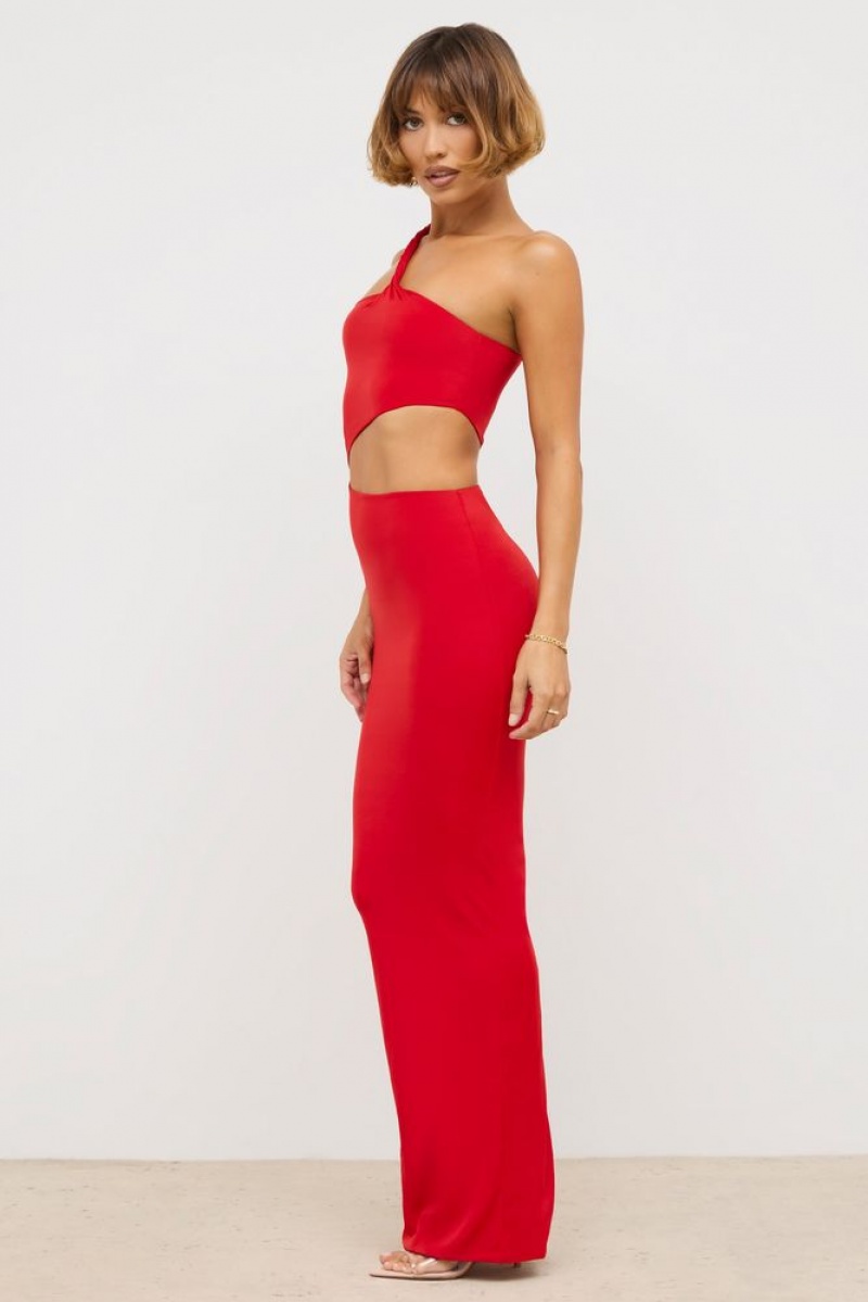 Oh Polly Kalina Premium Jersey Asymmetric Cut Out Maxi Dress Maxi Dress Scarlet Red | GBUF-15403