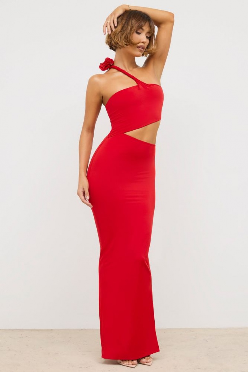 Oh Polly Kalina Premium Jersey Asymmetric Cut Out Maxi Dress Maxi Dress Scarlet Red | GBUF-15403