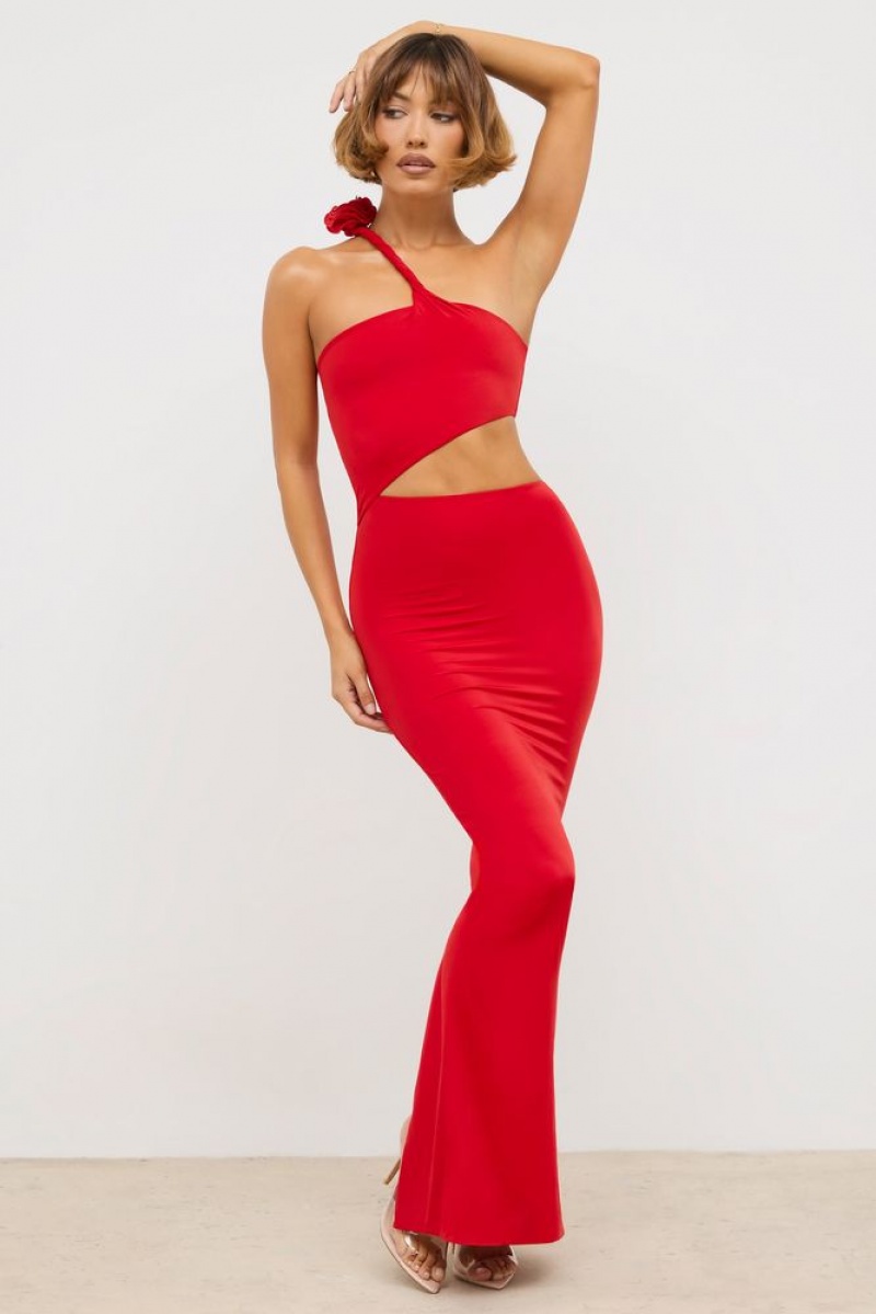 Oh Polly Kalina Premium Jersey Asymmetric Cut Out Maxi Dress Maxi Dress Scarlet Red | GBUF-15403