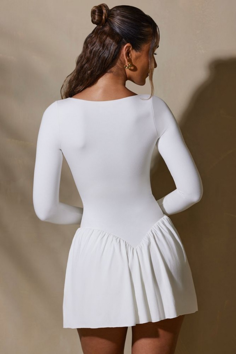 Oh Polly Keziah Long Sleeve Layered A-Line Mini Dress Mini Dress White | HIWK-81703