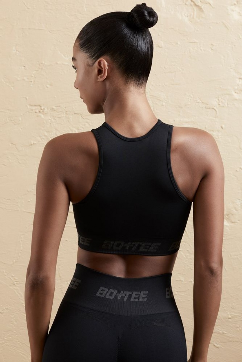 Oh Polly Knockout Seamless Racerback Crop Top Bo+Tee Tops Black | HLPB-62840