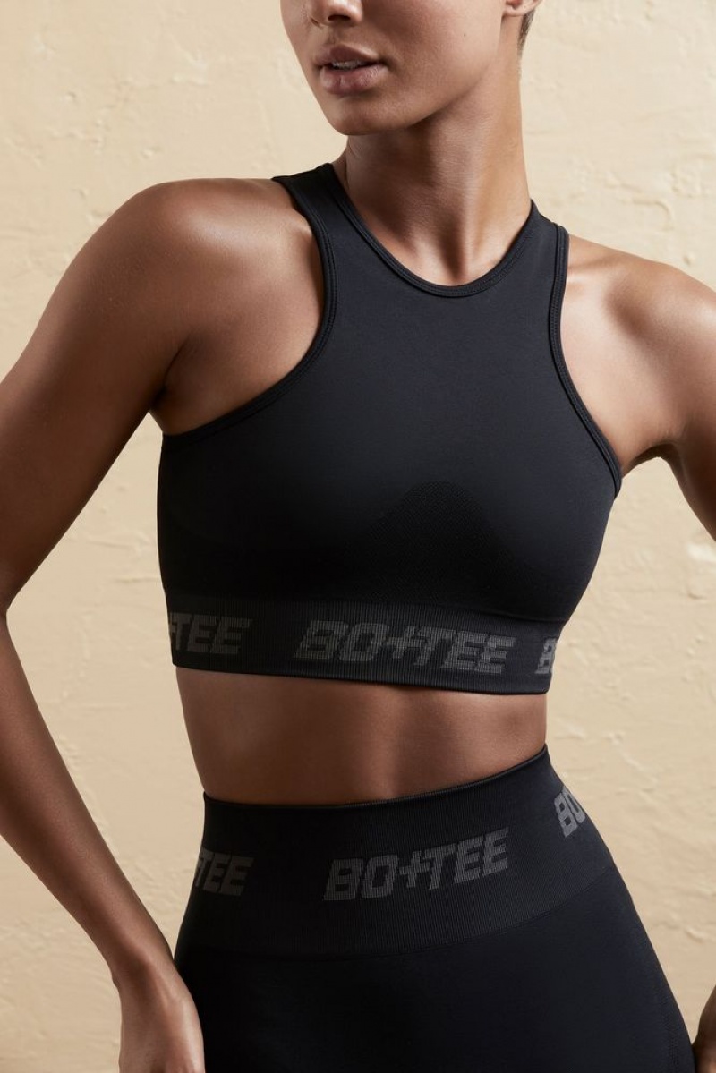 Oh Polly Knockout Seamless Racerback Crop Top Bo+Tee Tops Black | HLPB-62840