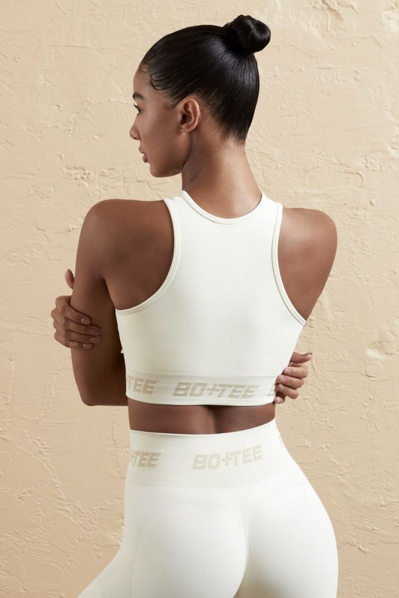 Oh Polly Knockout Seamless Racerback Crop Top Bo+Tee Tops Cream | FNCI-87512