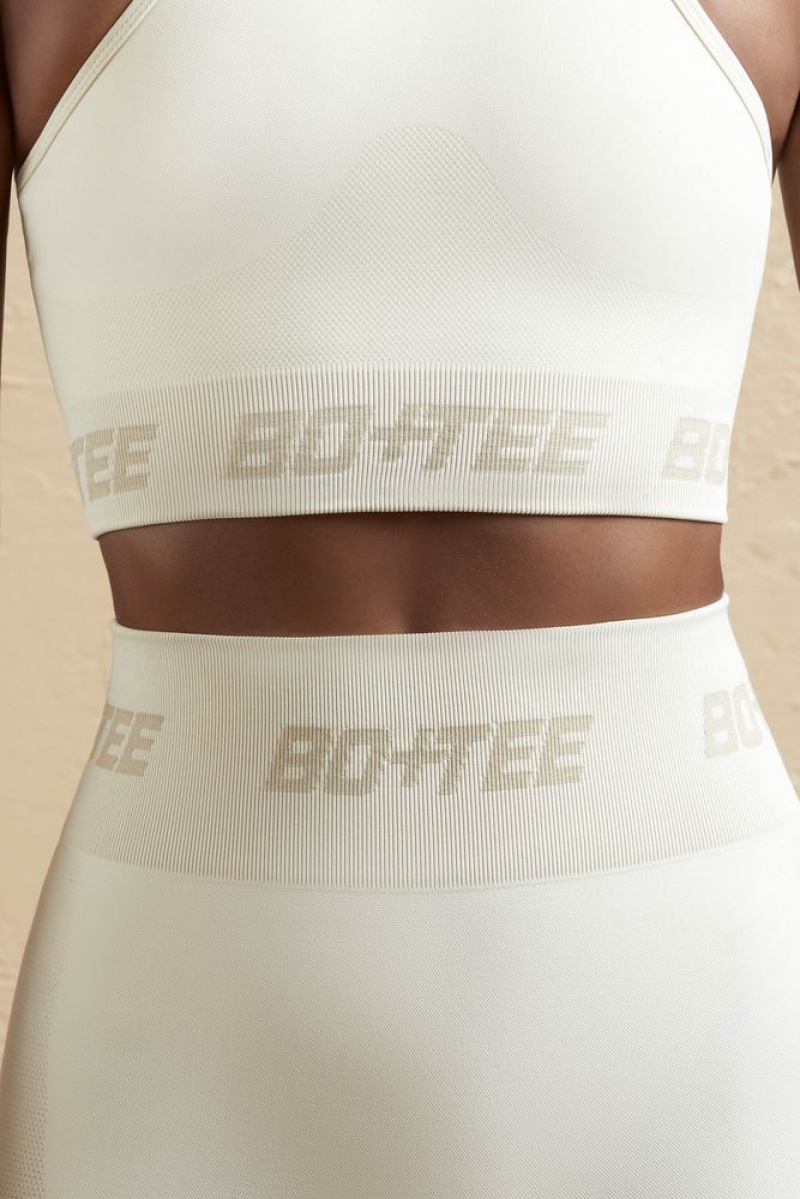 Oh Polly Knockout Seamless Racerback Crop Top Bo+Tee Tops Cream | FNCI-87512