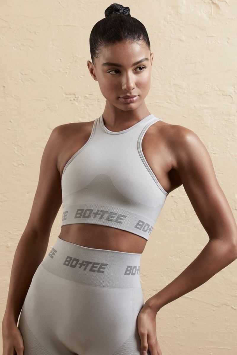 Oh Polly Knockout Seamless Racerback Crop Top Bo+Tee Tops Silver | FUPI-45901