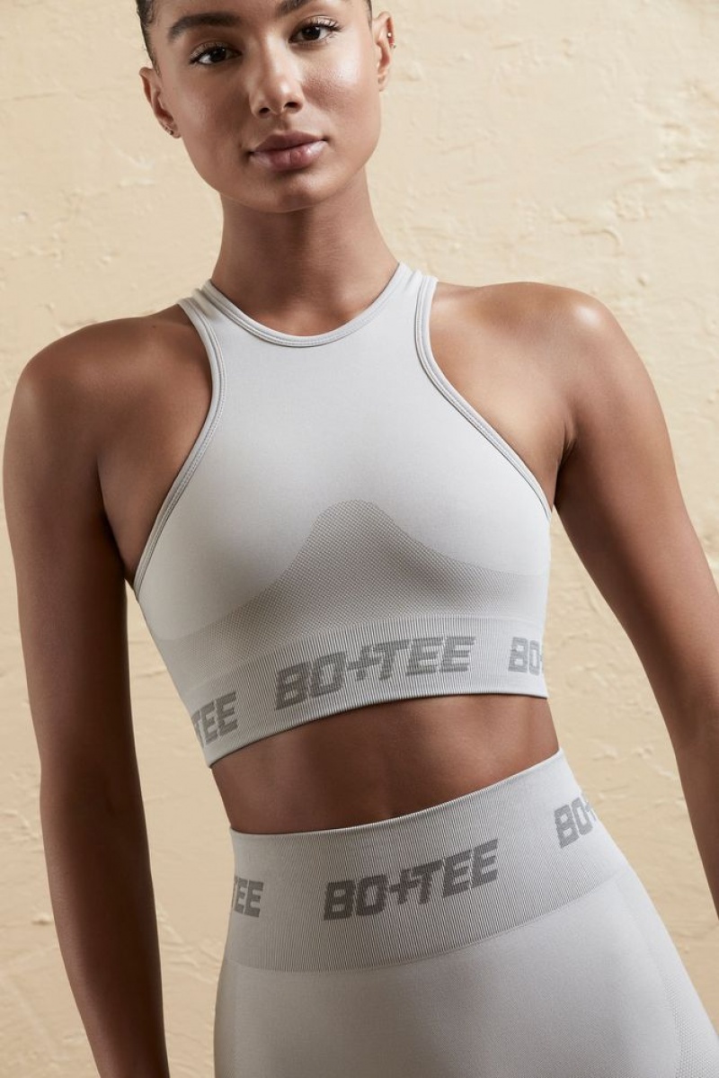 Oh Polly Knockout Seamless Racerback Crop Top Bo+Tee Tops Silver | FUPI-45901