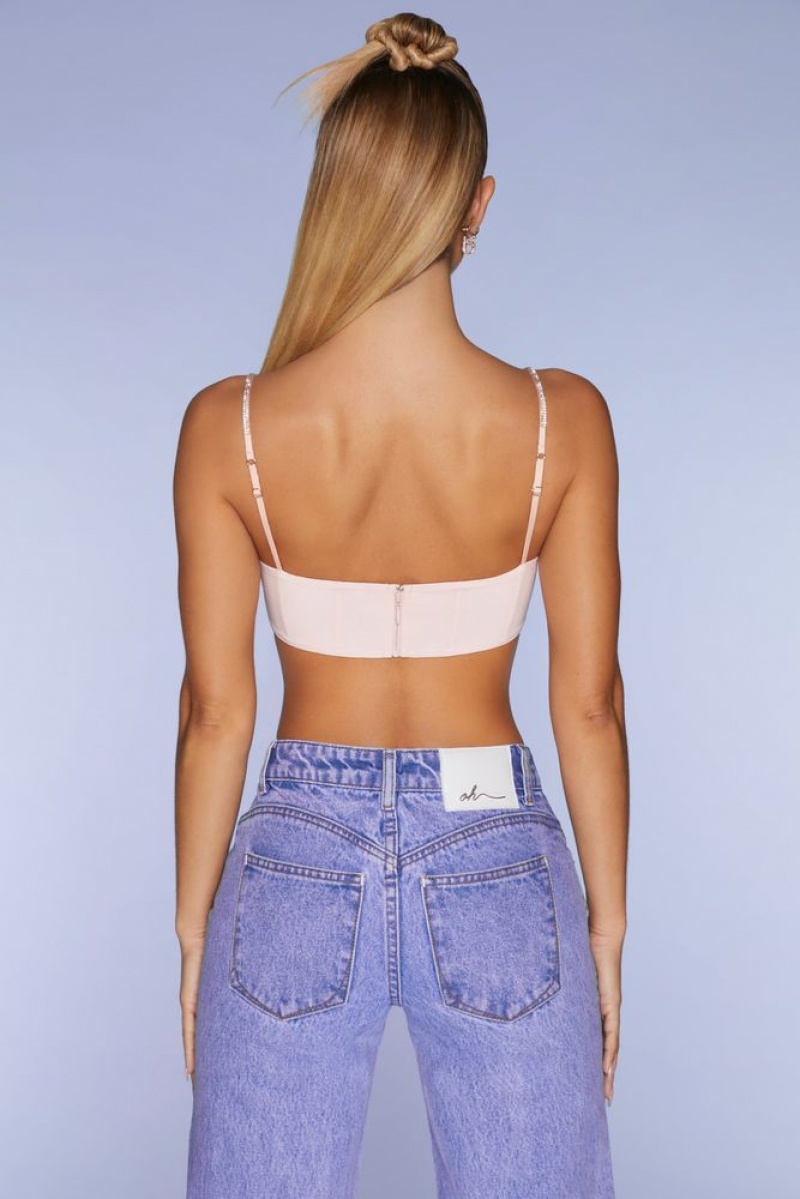 Oh Polly La Rochelle Embellished Strap Crop Top Womens Tops Blush | BOCN-24638