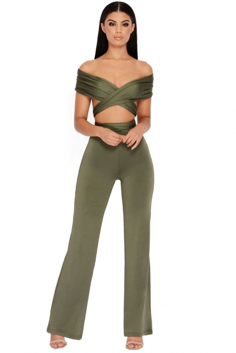 Oh Polly Late Night Ruche High Waisted Trousers Women's Trousers Khaki | PMJZ-82654