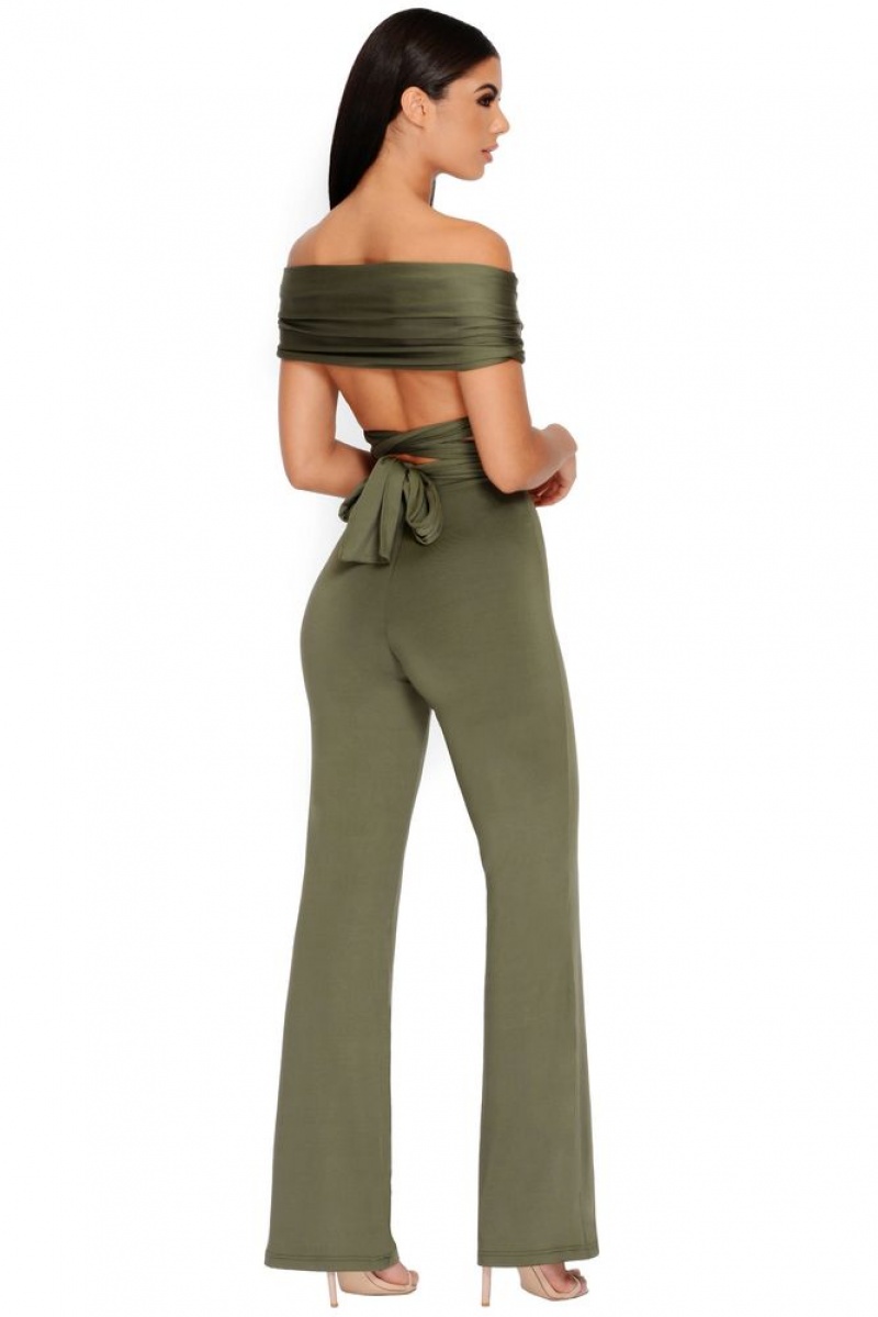 Oh Polly Late Night Ruche High Waisted Trousers Women's Trousers Khaki | PMJZ-82654