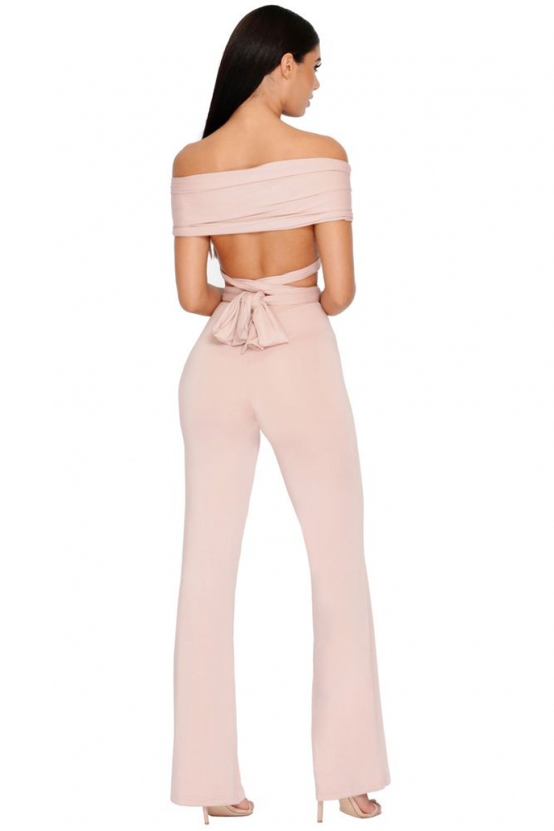 Oh Polly Late Night Ruche Off Shoulder Wrap Top Bo+Tee Tops Blush | QNJA-30746