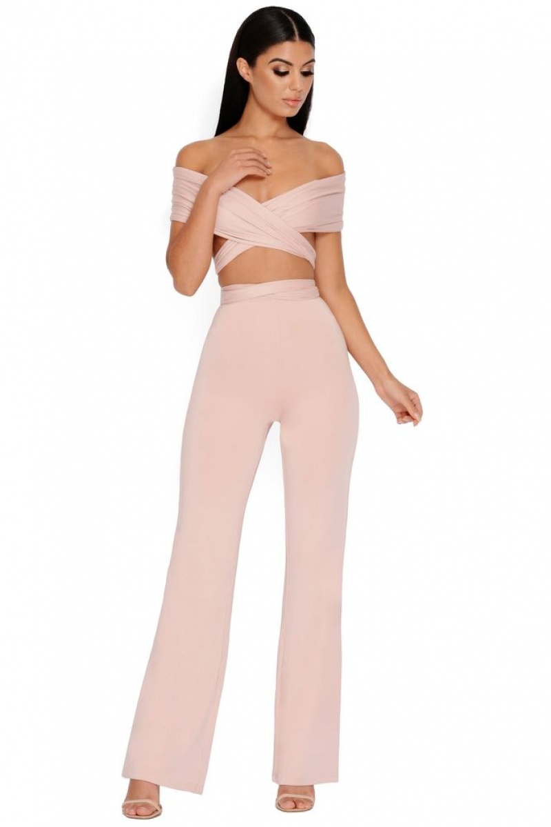 Oh Polly Late Night Ruche Off Shoulder Wrap Top Bo+Tee Tops Blush | QNJA-30746