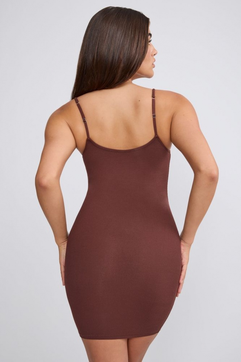 Oh Polly Lira Ribbed Modal Mini Dress Mini Dress Chocolate | QAKJ-45386